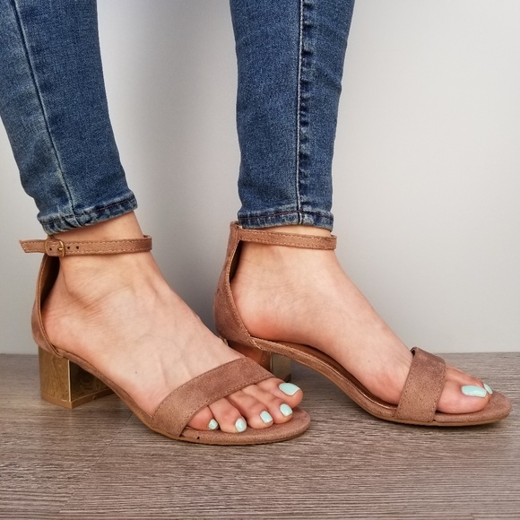 Shoes - Block Heel Suede Taupe Sandal-A